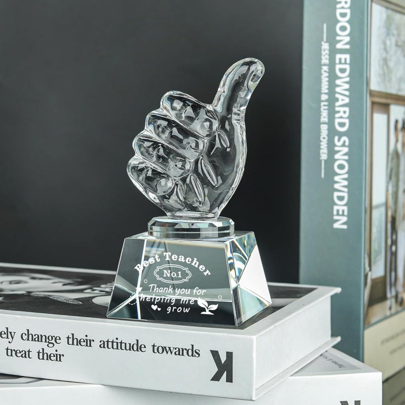 LONGWIN Best Teacher Appreciation Gifts for Women Men, Teacher Christmas Birthday Retirement Thank You Gifts Crystal Awards with Thumbs Up, Unique Present - Image 2